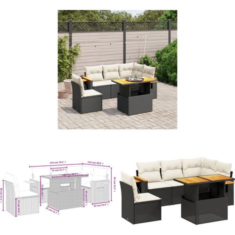 6-tlg. Garten-Sofagarnitur mit Kissen Schwarz Poly Rattan - Gartenmöbel Set - PE-Rattan Möbel - Outdoor Lounge - Gartenlounge - Terrassenmöbel - Home & Living (1/3)