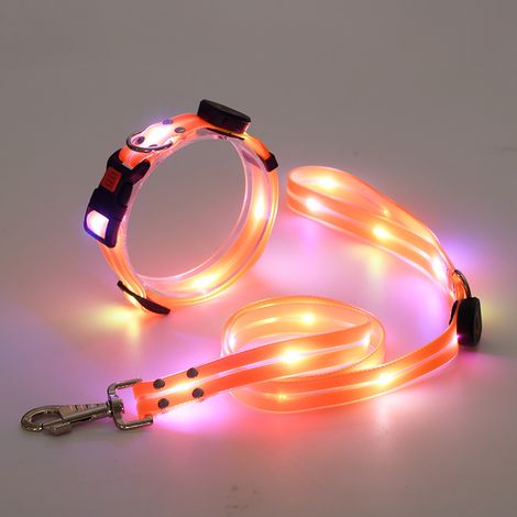 Leuchtendes Hundehalsband und Leinen-Set, wiederaufladbar und wasserdicht, LED-Silikonhalsband, leuchtet im Dunkeln, nächtliches Sicherheits-Leuchthalsband und Leine, geeignet für kleine/mittelgroße/g