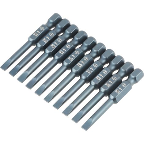 Jeu de 10 embouts de tournevis plats en acier allié S2, tige hexagonale de 6,3 mm (1/4 pouce), 50 mm, H6,3 x 50 x SL4 mm (1/5)