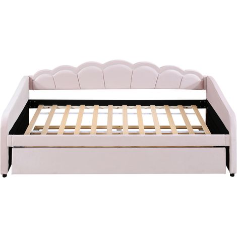 Lit banquette 90x200 cm avec lit gigogne LED télécommande velours rose MODENUIT (1/5)