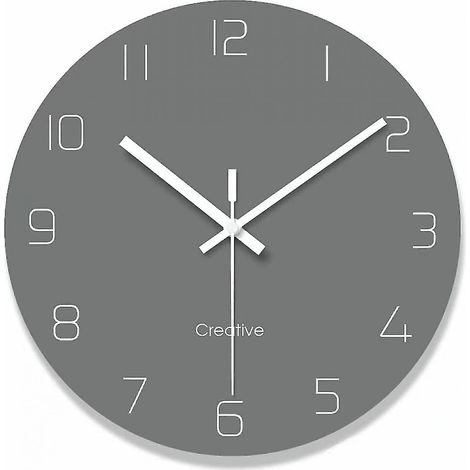 Moderne Küchenwanduhr mit Ziffern, runde Dekouhr, geräuschlose digitale Glas-Hängeuhr fürs Wohnzimmer / 30 cm - Grau (1/5)
