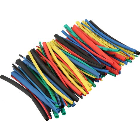 100 gaines thermorétractables isolantes pour câbles et fils, 5 tailles et 5 couleurs, 100 mm (1/5)