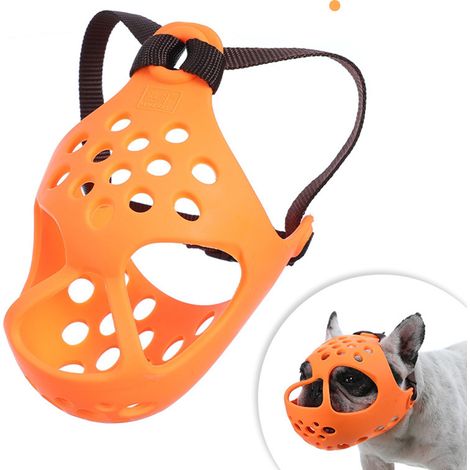 Irovami Protège-gueule bouledogue – caoutchouc souple, anti-morsure, orange, XL (1/5)