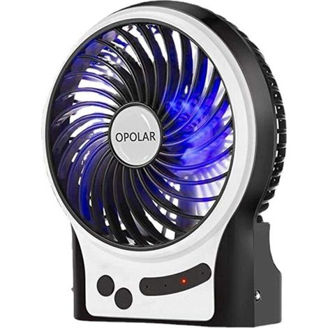Mini ventilateur de bureau 3 vitesses, ventilateur piles rechargeable avec lumire LED et batterie 1800 mAh, ventilateur USB portable silencieux pour la maison, le bureau, les voyages, le (1/5)