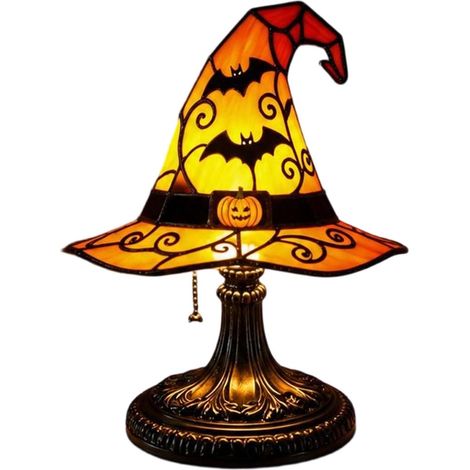 Lampe de Table Halloween Chapeau Citrouille, Lampe Décorative USB en Résine, Style Vintage Gothique pour Chambre, Salon et Bureau (1/5)