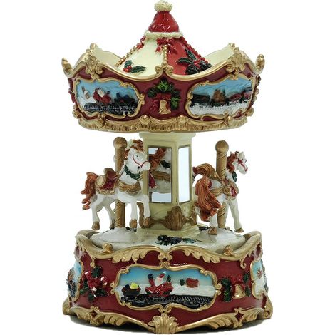 Giostra con Cavalli carosello Carillon H16 Giostrina Rossa cavallucci bianco Bambini Idea Regalo per Natale Bambini Collezione (1/2)