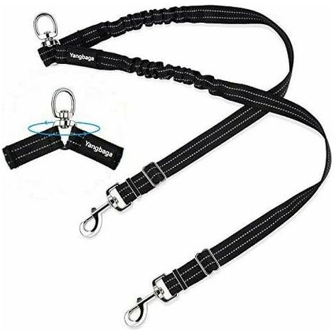 Double leash, adjustable and 360° rotatable, leash for 2 dogs, reflective elastic leash, for small, medium and large dogs (1/5)