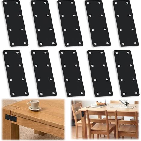 Plaques Perforées Noir Connecteur Bois, 10 Pièces Plaques Equerre d'Assemblage 10x3.8x0.5cm Equerre Plate Metal Connecteurs Plats Fer Plat Perforé pour Bois Meubles Réparation Fixation (1/5)