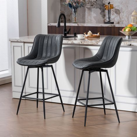 Lot de 2 tabourets de bar pivotants de 68 cm avec dossier, pour îlot de cuisine ou salle à manger, noir. (1/4)
