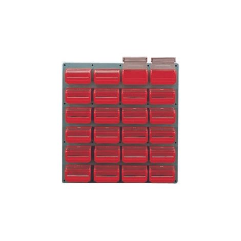 Panneau mural équipé de 24 bacs 0,3L rouges avec couvercles pivotants - 5054055