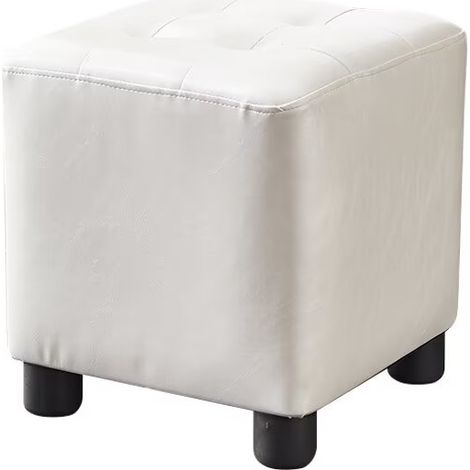 Le carré Pouf Housse Repose Pied , Couverture pour Tabouret de Canapé Élastique, Le Cuir PU, Bois Solide, Tabouret de Salon, 30 x 30 x 35 cm, Blanc (1/2)