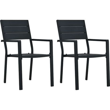 vidaXL Chaises de jardin lot de 2 Noir PEHD Aspect de bois (1/5)