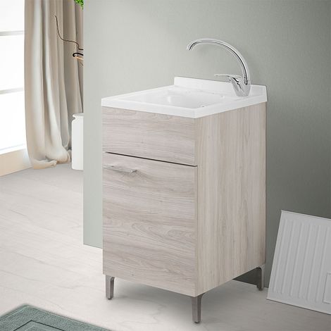 Mobile lavatoio 45x50 cm 1 anta rovere grigio con vaschetta in resina (1/5)