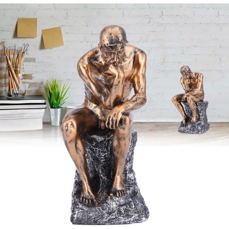 Statue Penseur Style Européen en Résine, Décoration Élégante pour Bibliothèque ou Bureau, Finition Cuivrée (1/5)