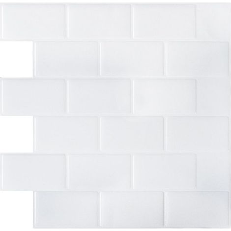 Papier Peint Carrelage Autocollant Blanc 30 x30 cm Style Mosaïque Sticker Mural Film Décoratif Imperméable pour Carreaux de Mur de Salle de Bains et de Cuisine (1/5)