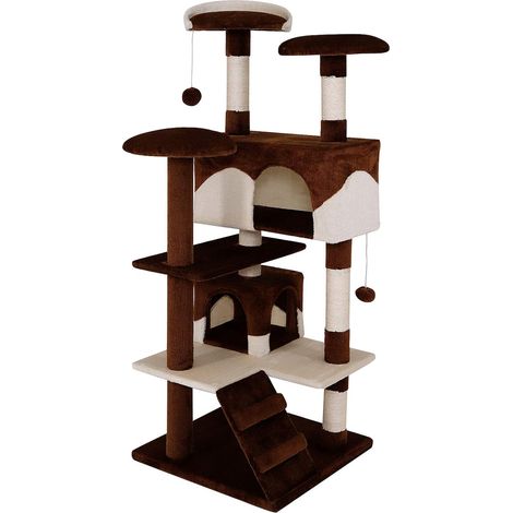 Arbre à Chat Arbre à Grimper griffoir pour Chat Hauteur 130 cm, Marron/Beige (1/5)