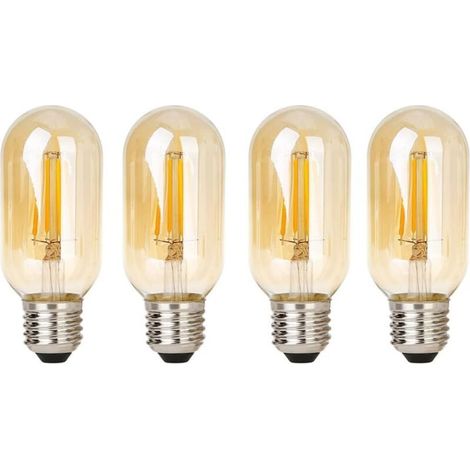 E27 T45 long Tube Vintage Edison LED ampoules, verre ambré, 6 Watt, 220-240V, 2700k blanc chaud, ampoules décoratives, lustres vintage, Appliques, Lampes de table, set de 4 [Classe énergétique B] (1/4)