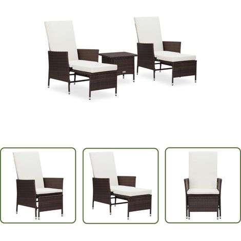 The Living Store 3-tlg. Garten-Lounge-Set mit Auflagen Poly Rattan Braun - Gartensessel - Loungesessel - Outdoor Möbel - Gartenmöbel Set - PE-Rattan (1/5)