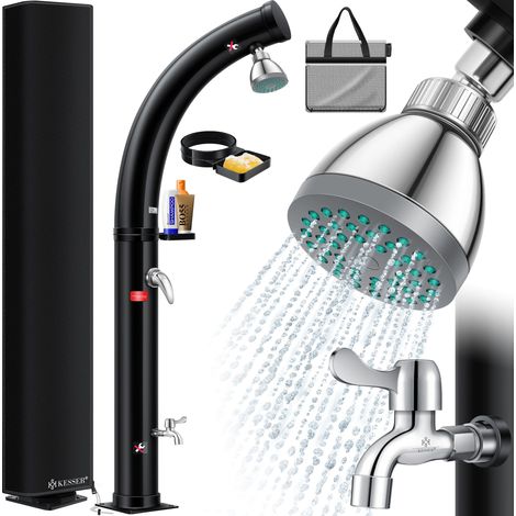 KESSER® Solar Gartendusche Solardusche Bogen Inkl. Metall-Duschablage + Schutzhaube warmes Wasser max. 60°C Pooldusche Camping Schwarz 20 Liter (1/5)