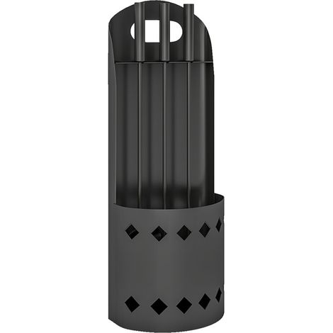 Ensemble d'outils de cheminée 4 pièces, comprenant une brosse, une pelle, un tisonnier et un support, en métal noir. (1/5)