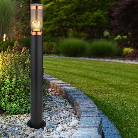 Wegeleuchte Gartenlampe Außenstehleuchte Standleuchte Edelstahl, Kupferakzent schwarz rauch, 1x E27, DxH 7,6x80 cm