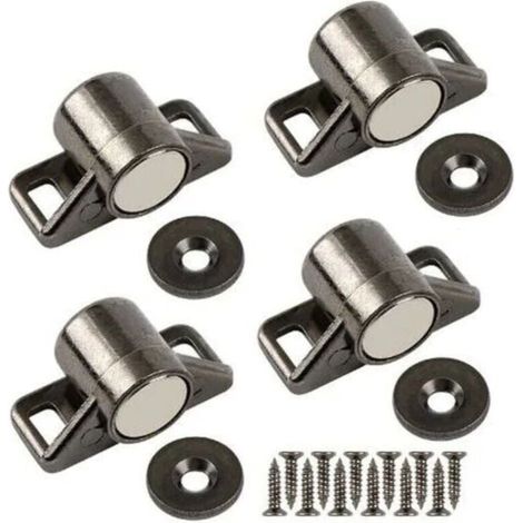 Magnete per porta, potente magnete per porta di armadi, chiusura magnetica in lega di zinco per ante scorrevoli di armadi, cucine, guardaroba, cassetti e mobili (nero, confezione da 4) (1/4)
