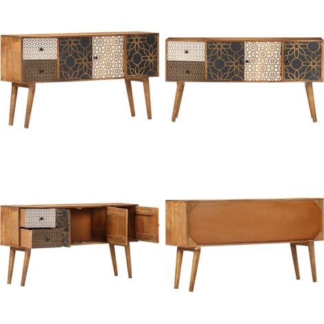 Buffet avec motif imprimé 130x30x70 cm Bois de manguier massif - Armoire - Buffet - Meuble De Rangement - Mobilier - Bois De Manguier - Home & Living