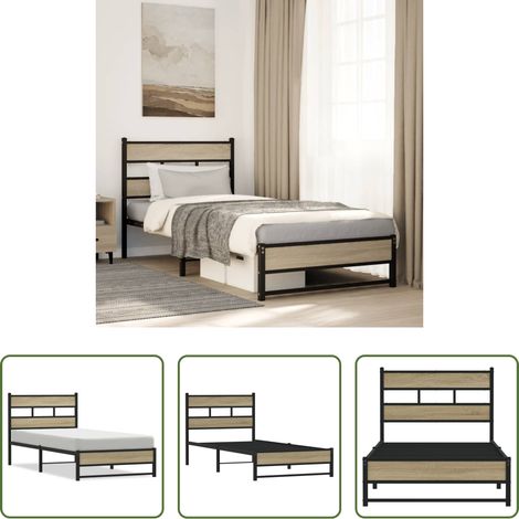 vidaXL Eiche -  Metallbett ohne Matratze Sonoma-Eiche 100x190 cm (1/5)