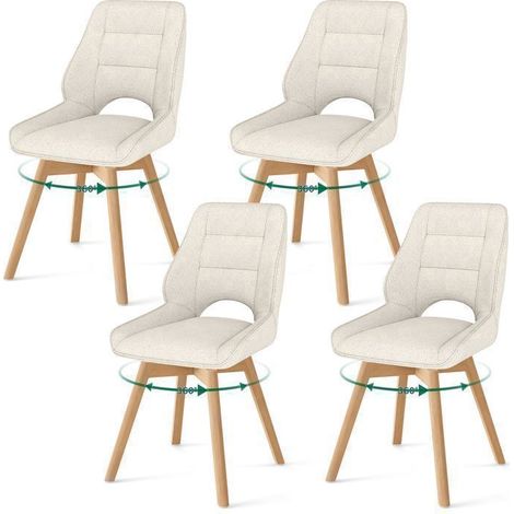 WAFTING Lot de 4 Chaises de Salle à Manger Pivotante, Chaise de Cuisine Scandinave, Pieds en bois massif, Beige