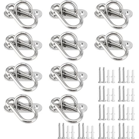 Ganci da soffitto M6 in acciaio inox 304 - Confezione da 10 con moschettoni - Portata elevata (80 kg) - Facile installazione per amaca e sedia sospesa (1/5)