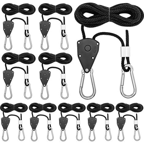 Packung mit 10 Ratschenstützen für dicke Kabel, mit Haken und Höhenverstellsystem. Länge: 2,4 m (3,2 mm Abstand). Ideal für Pflanzen, Ventilatoren und Lampen. (1/5)