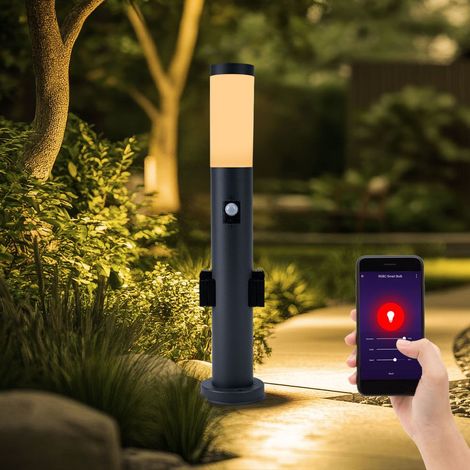 Smart Außenleuchte Stehlampe mit Bewegungsmelder Gartenleuchte dimmbar, Sprach-, App Steuerung, RGB LED 9W 806lm warmweiß, H 60 cm