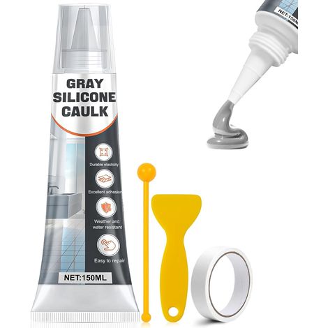 Silicone Gris, 150ML Joint Silicone, Joint Baignoire, Etanche, Joint Cuisine, Silicone Gris Salle de Bain pour Joints Bains Cuisine FenêTres Carrelage, IntéRieur Et ExtéRieur (1/5)