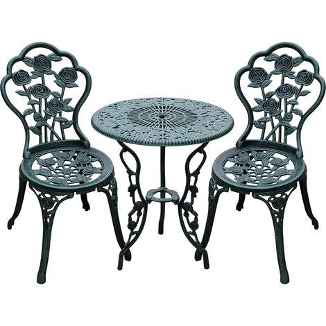Outsunny Bistroset Gartenset Gartenmöbel 3-tlg. Balkonmöbel Set Gussaluminium Antik Grün