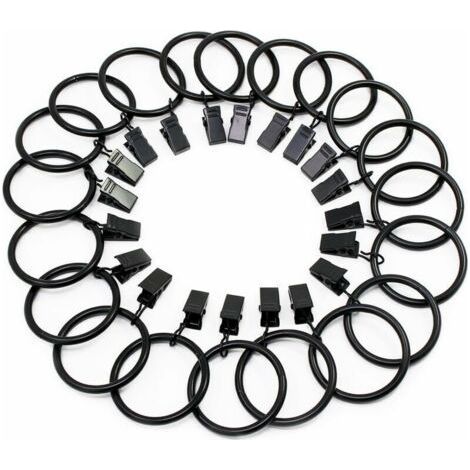 (Black, Inner Diameter 38mm) 20 Clip Curtain Rings, Stainless Steel Curtain Hanging Rings with Clips for Curtain Picture Decoration (1/5)