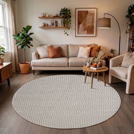 Paco Home Tappeto Per Esterno Da Balcone Terrazza Tappeto Cucina Moderno Boho Etnico Beige 5, 80 cm tondo (1/5)
