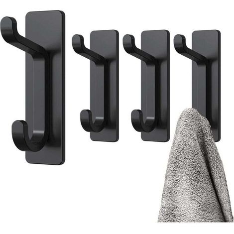 YMYNY Crochet Adhesif Mural, Porte Serviette Salle de Bain, Accroche Torchon Cuisine, Porte Manteau Adhésif, Attache Murale Sans Percer, Etanche, Antirouille, Noir, 4 Pièces