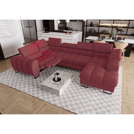 Wohnlandschaft Schlafsofa BASTIEN RELAX in Stoff Gemma Bordeaux Ottomane Rechts