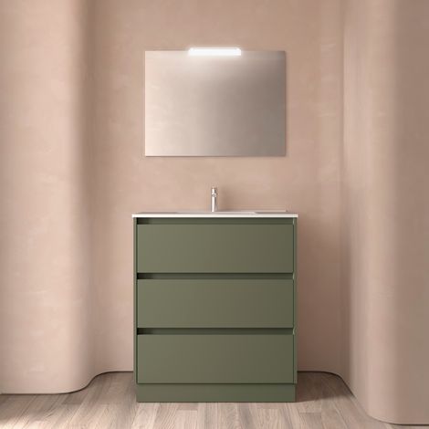 Badezimmermöbel NOJA 800 3 Schubladen GREEN SATIN + Waschtisch + Spiegel