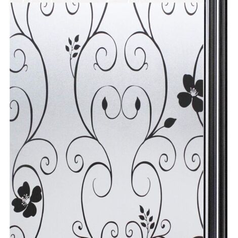 Film Fenetre Anti Regard Adhesif pour Vitre Brise Vue Fenetre Film pour Vitre Film Electrostatique Vitre Film Opaque Vitrage Film décoratif pour fenêtre, Anti-UV 44.3 x 200 cm, Fleur Noir