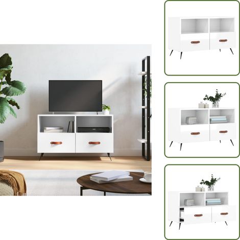 TV-Schrank Hochglanz-Weiß 80x36x50 cm Holzwerkstoff - TV Schrank - Fernsehtisch - Holzwerkstoff - Weißer TV Stand - Wohnzimmermöbel (1/5)