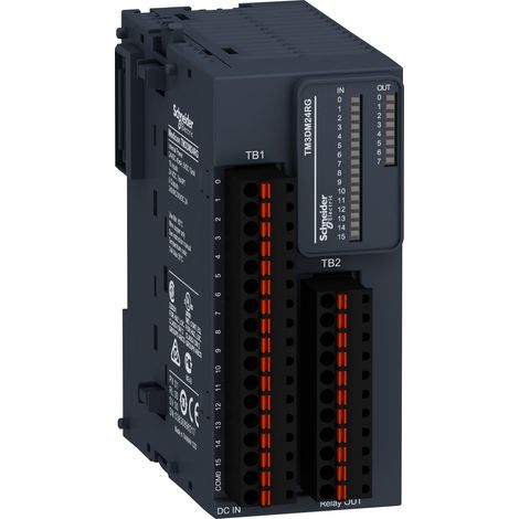 Modicon TM3, module mixte 16 entrées 24VCC/8 sorties relais 2A, à ressort