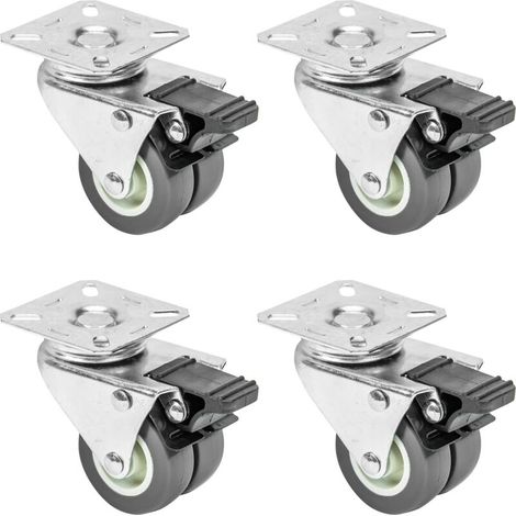 Ulisem 6720 4er Set Doppel-Schwerlastrollen mit Bremse Polyurethan 50 mm bis 400 kg Grau (1/4)