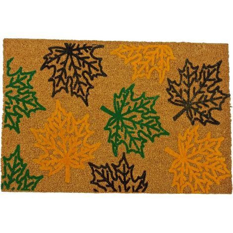 Alfombra de entrada debajo de la puerta, alfombra de coco de 40 x 60 cm con hojas (1/3)