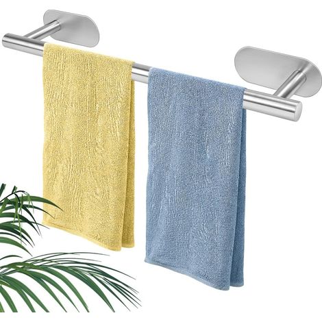 Toallero de baño, barra para toallas sin taladrar, soporte para toallas autoadhesivo de montaje en pared, acero inoxidable 304, para baño y cocina, plateado (1/5)