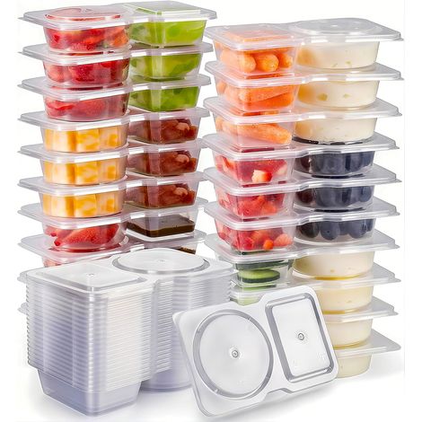 Boîtes à goûter réutilisables avec couvercles : lot de 20 - Boîtes à goûter à double compartiment - Indispensables en voyage (1/5)