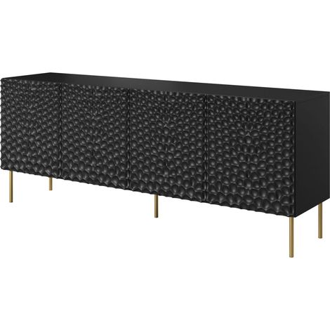 Cómoda HOLE 190 cm frente fresado placa MDF 4D negro mate