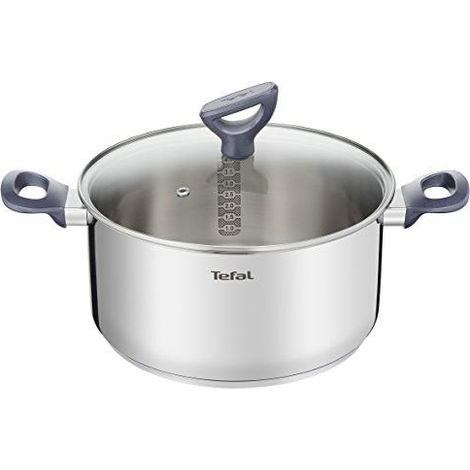 Tefal Faitout 24 cm 5L Acier Inoxydable avec Couvercle Verre