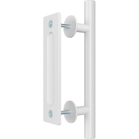 Poignée de porte de grange coulissante - MICH - Acier massif rond - 1 pièce - Blanc - Convient pour portails (1/4)