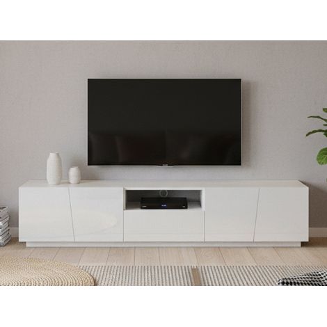 Dmora - Fernsehschrank Dlori, Niedriges Sideboard für Wohnzimmer, Sockel für TV-Möbel, 100 % Made in Italy, cm 220x43h46, weiß glänzend (1/5)